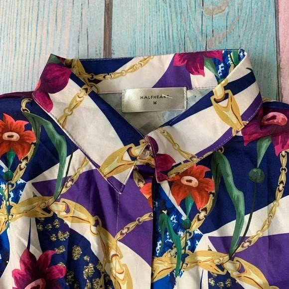 Woman’s halfheart long sleeve collar button down blouse - Picture 8 of 11